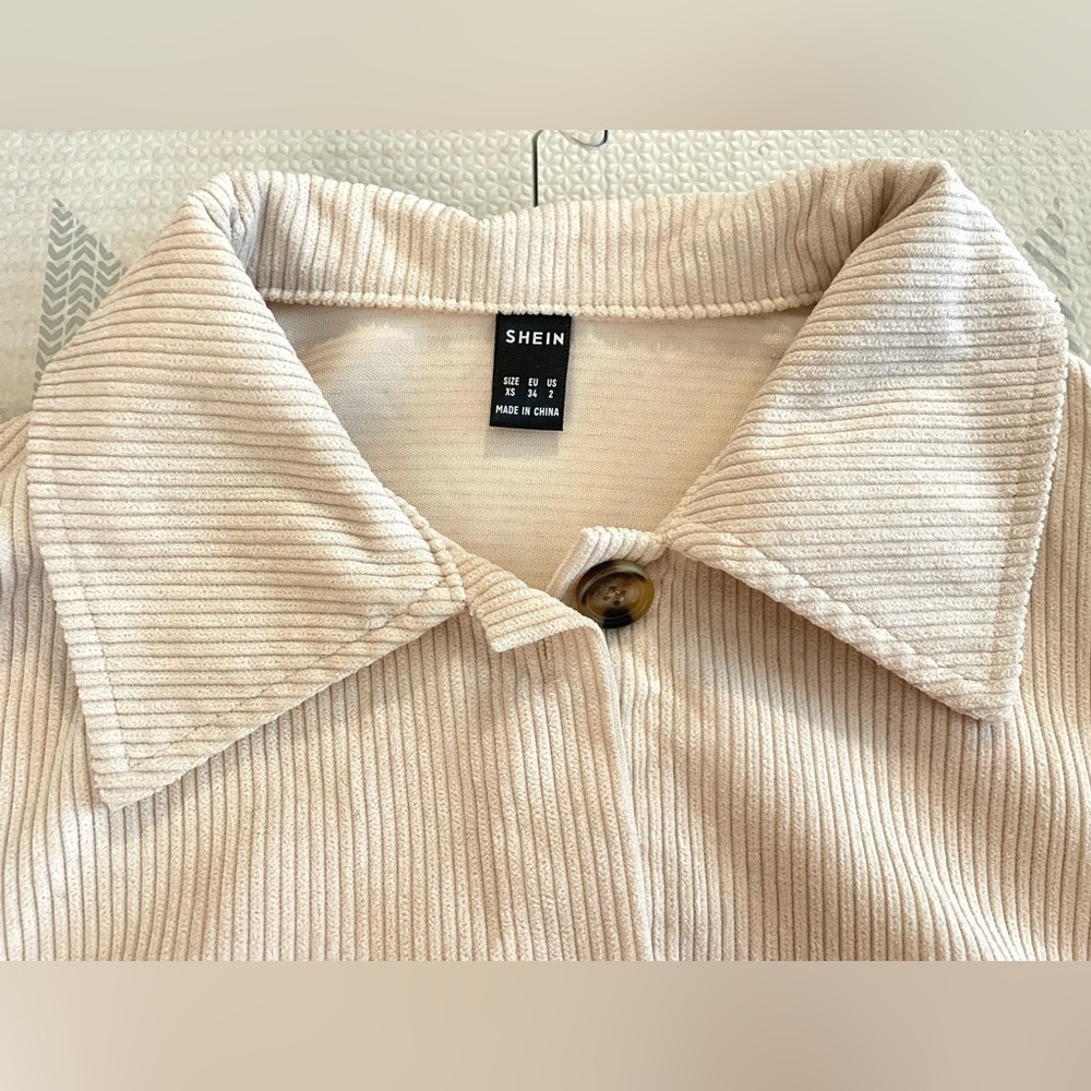 Drop Shoulder Corduroy Jacket Beige Size XS - Picture 7 of 13